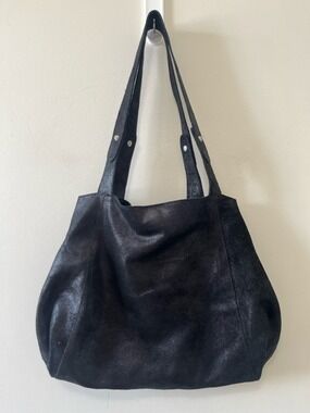 BANANA REPUBLIC Women Black Shimmer Leather Suede Tassel Tote Y2K 2010